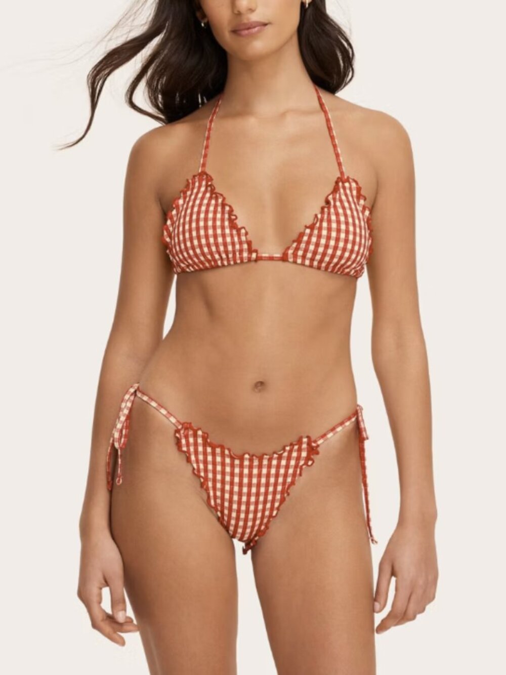 *Sold Out* Parke x Target Red Gingham Lettuce Edge String Bikini SET